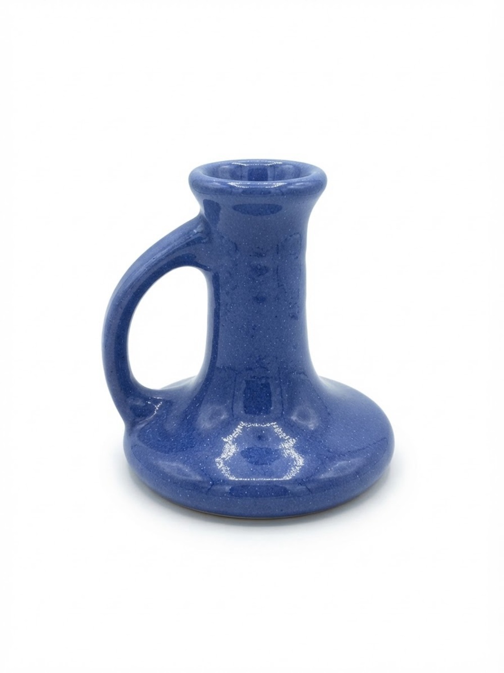 Finger Loop Candlestick Onion River Pottery Periwinkle Blue Made in Vermont VTG